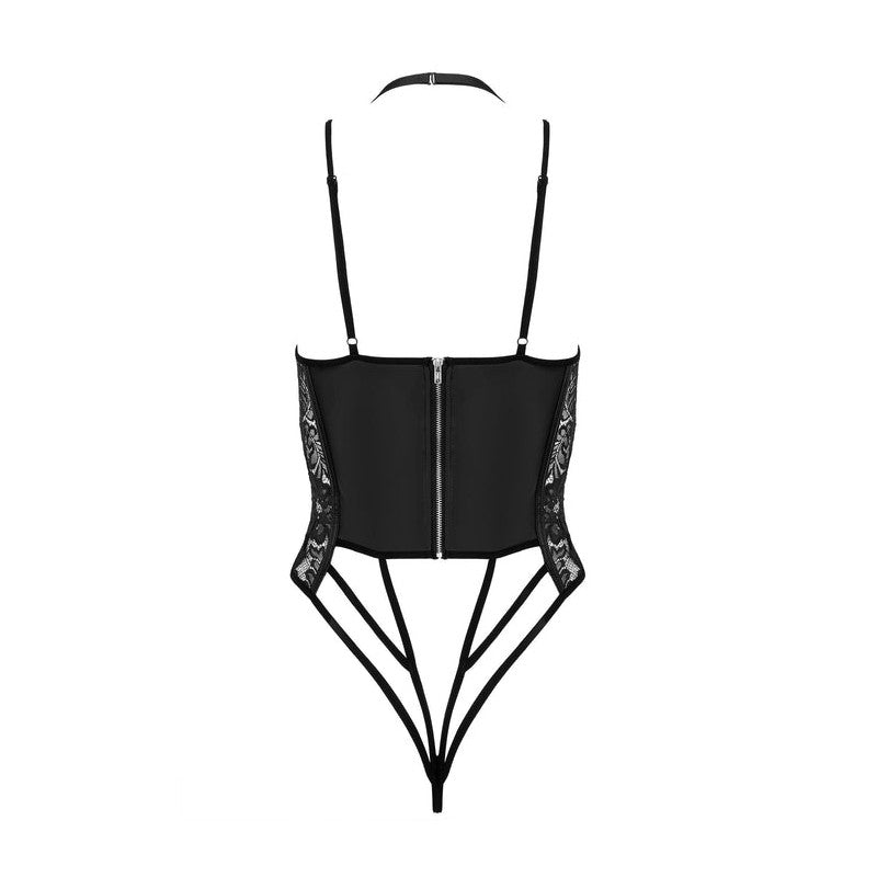 Body in simil pelle e pizzo nero g-string sexy kotek